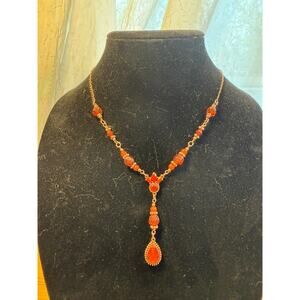 2028 Jewelry Orange Crystal Y Necklace Gold Tone Drop Pendant NWT